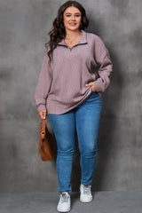 Plus Size Textured Knit Zip Neck Sweater