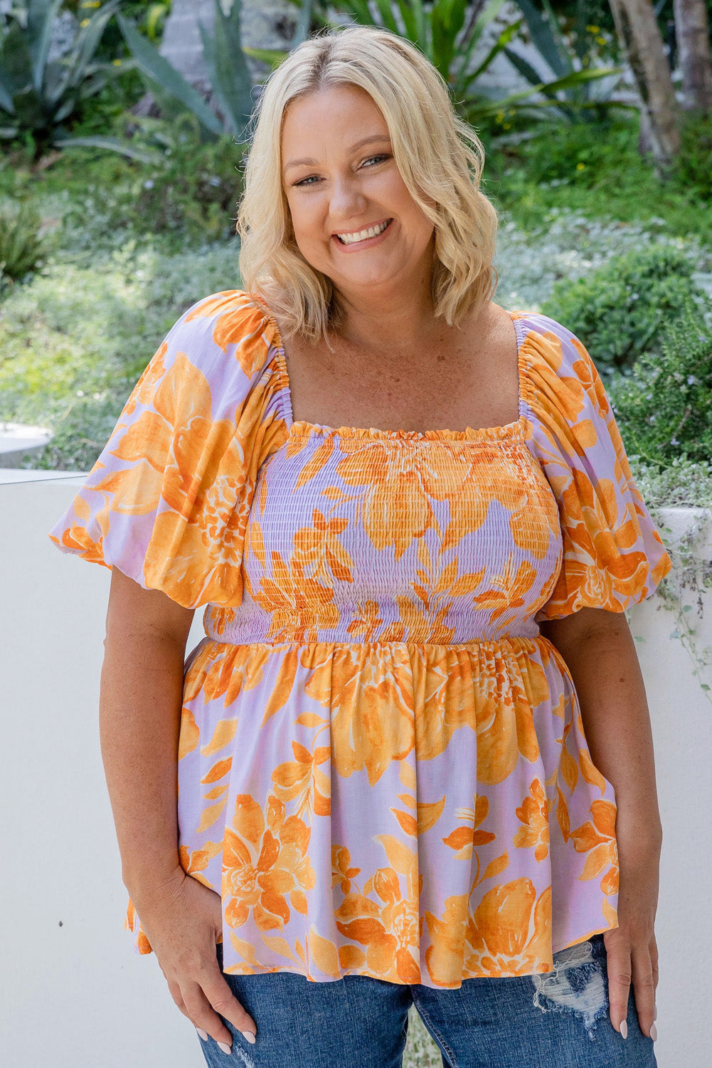 Chemisier babydoll smocké à manches bouffantes *-A WOMAN WE LOVE