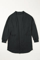 Cardigan noir ouvert sur le devant avec poches latérales en tricot texturé-A WOMAN WE LOVE