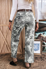 Jean vert kaki camouflage coupe regular à poches