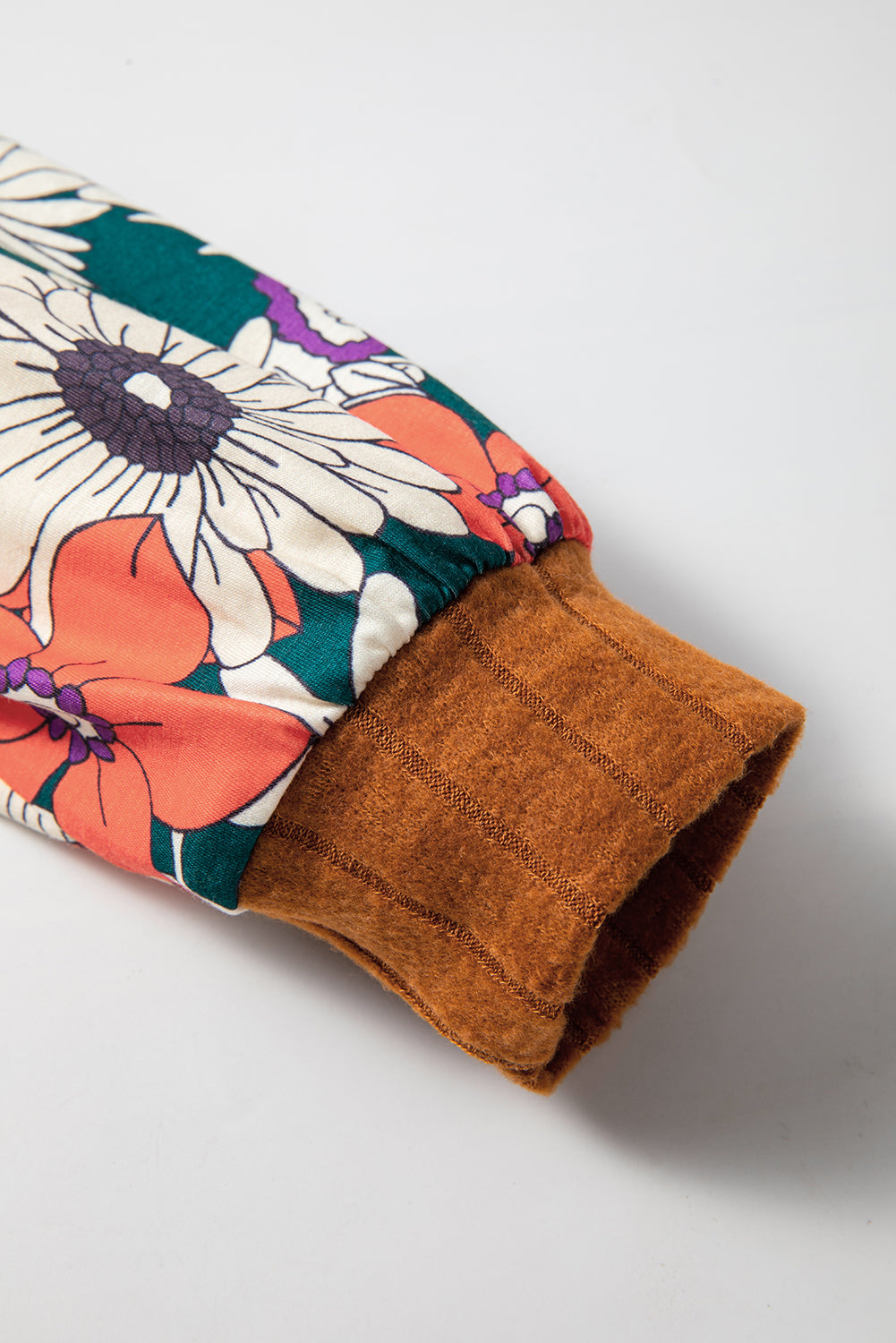 Chemisier côtelé à manches longues et patchwork floral cannelle-A WOMAN WE LOVE