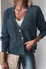 Cardigan pull à épaules tombantes en tricot ouvert bleu sarcelle véritable *-A WOMAN WE LOVE