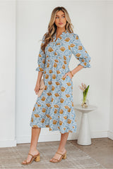 Robe longue marron à imprimé floral
