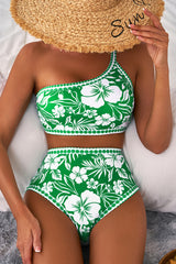 Ensemble de bikini à la taille haute à imprimé floral vert *