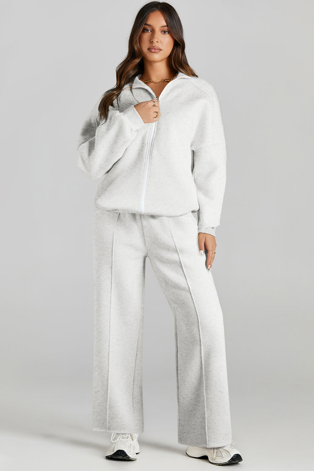 Ensemble 2 pièces gris clair avec veste zippée à épaules tombantes