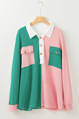 Pink oversized sweatshirt with ribbed collar and color block