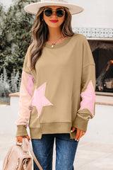 Sweat-shirt patchwork étoile contrasté vert sauge
