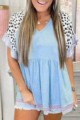 Blouse à col en V et manches-A WOMAN WE LOVE