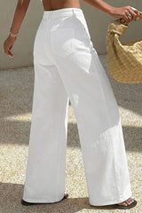 Jean large blanc à taille mi-haute et cinq poches