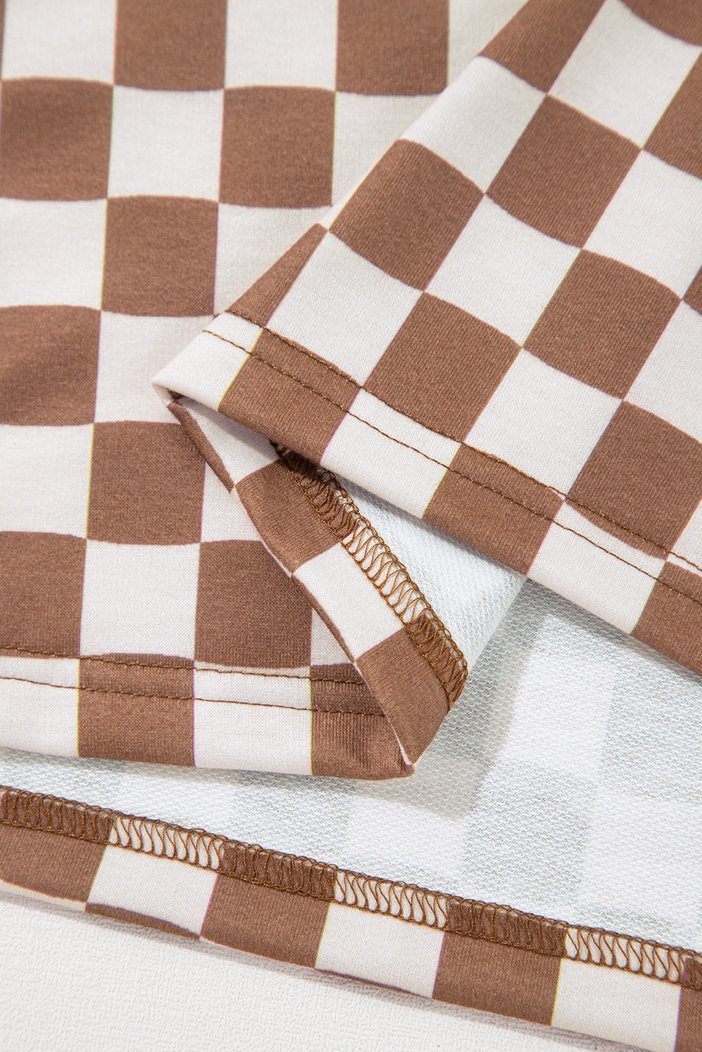 Ensemble short et t-shirt slim à imprimé damier sur le côté de grande taille marron-A WOMAN WE LOVE