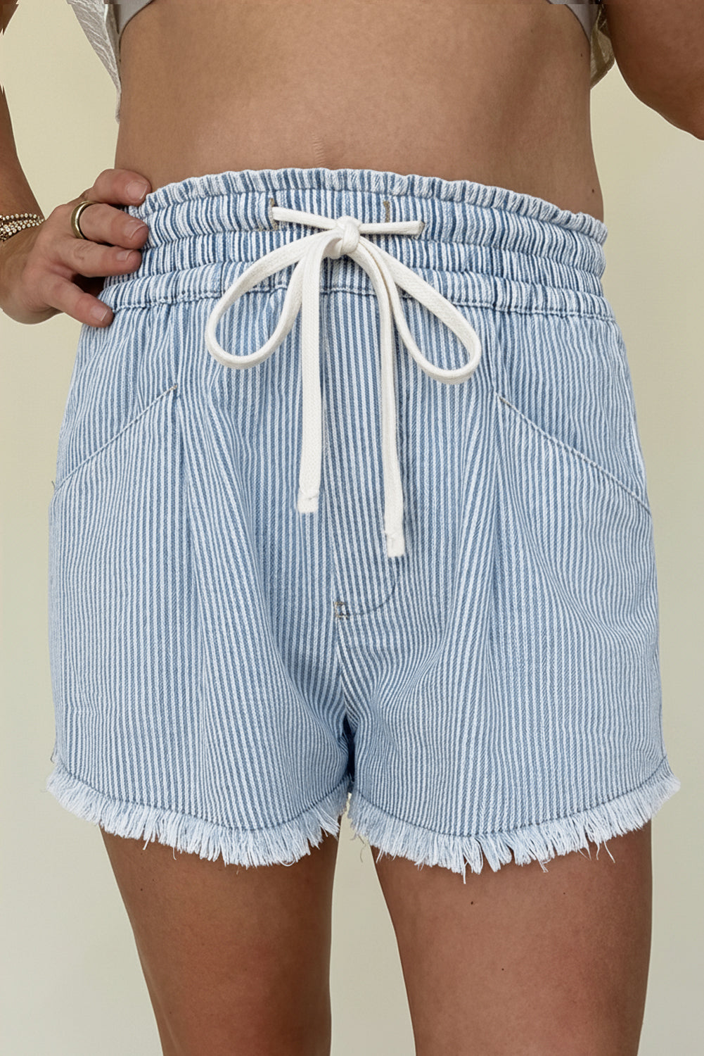 Short en jean décontracté à rayures bleu ciel