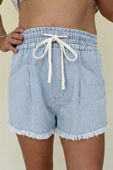 Short en jean décontracté à rayures bleu ciel