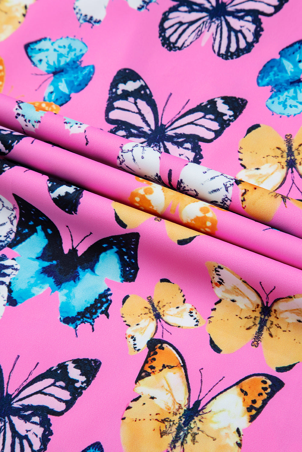 Chemisier violet imprimé papillon à volants et manches bouffantes noué à col en V-A WOMAN WE LOVE