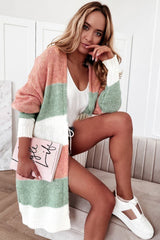 Cardigan ouvert sur le devant à rayures color block vert-A WOMAN WE LOVE