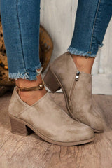 Bottines effet daim à ouverture tulipe et zip latéral, beige ou noir