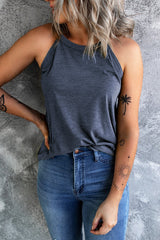 Débardeur bleu à col rond de couleur unie-A WOMAN WE LOVE