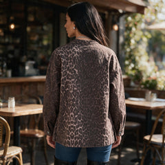 Veste en jean marron oversize léopard en coton à poches poitrine