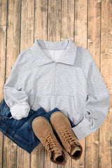 Sudadera gris claro gris con cuello vertical y bolsillo de canguro con cremallera