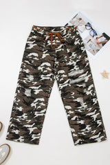 Pantalon en denim ample à imprimé camouflage vert