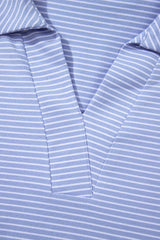 Ensemble polo à manches chauve-souris et short à cordon de serrage bleu ciel à rayures