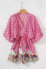 Combi-short  taille haute à imprimé géométrique cachemire rose à col en V-A WOMAN WE LOVE