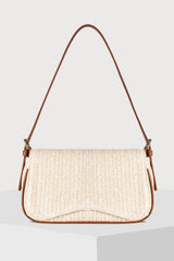 Petit sac d’épaule blanc à tressage raphia et finitions simili cuir