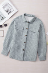 Grey Retro Quilted Buttoned Jacket with Flap Pocket