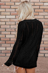 Cardigan en maille ouverte uni noir-A WOMAN WE LOVE