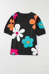 Black t-shirt with bubbles and floral prints *