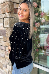 Haut en velours à manches mi-longues perlé Black Pearl