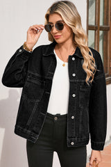 Black washed oversized denim jacket with pockets