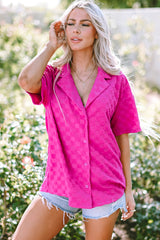 Chemise à manches courtes texturée à carreaux et col à revers rose vif-A WOMAN WE LOVE