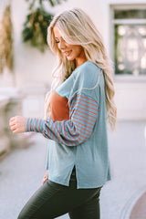 Haut vert à manches évêque rayé *