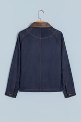 Veste en jean bleu marine à col contrastant et surpiqûres