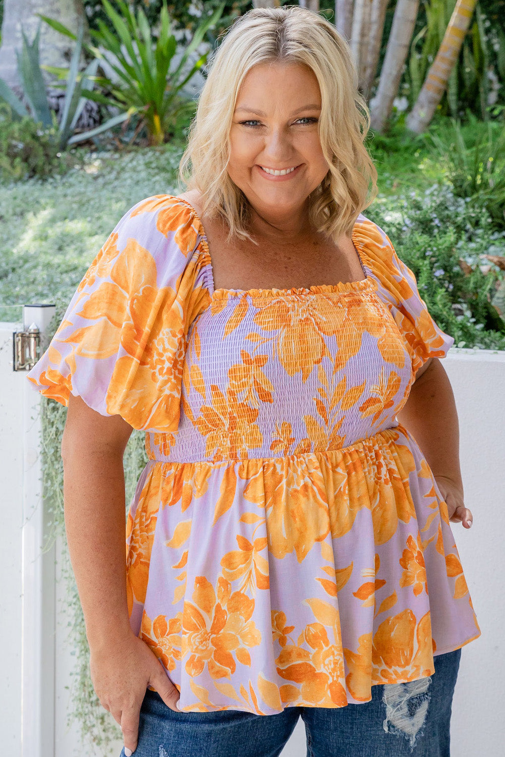 Chemisier babydoll smocké à manches bouffantes *-A WOMAN WE LOVE