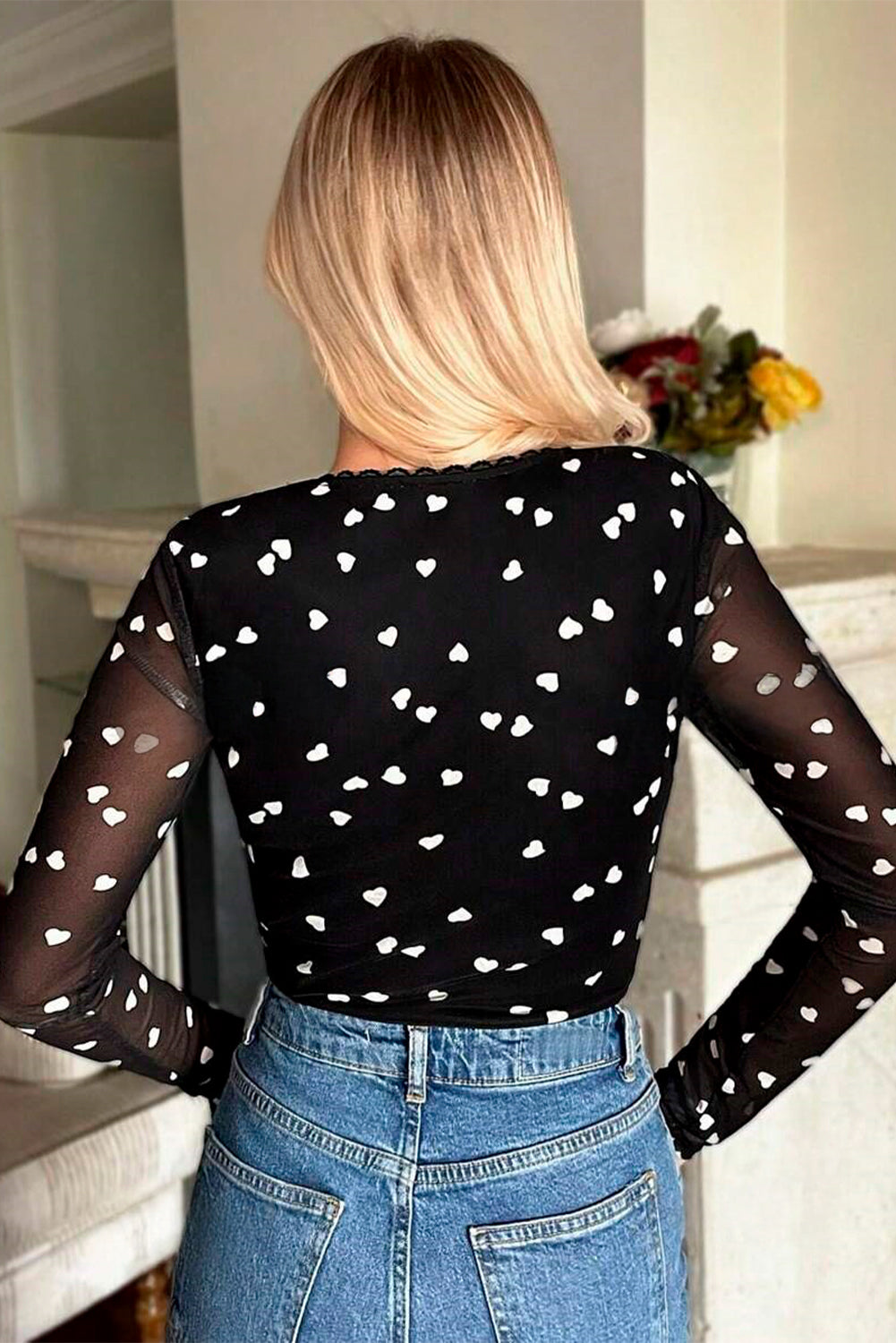 Body noir à col carré et patchwork en maille en forme de cœur-A WOMAN WE LOVE