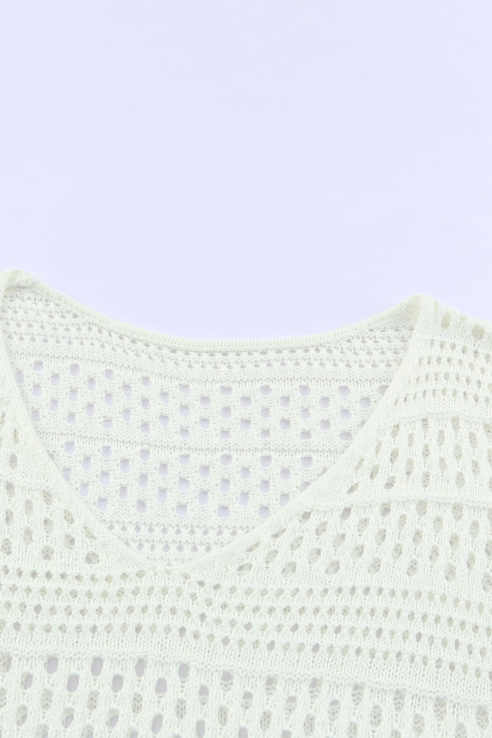 Jersey con cuello en V de crochet ahuecado blanco