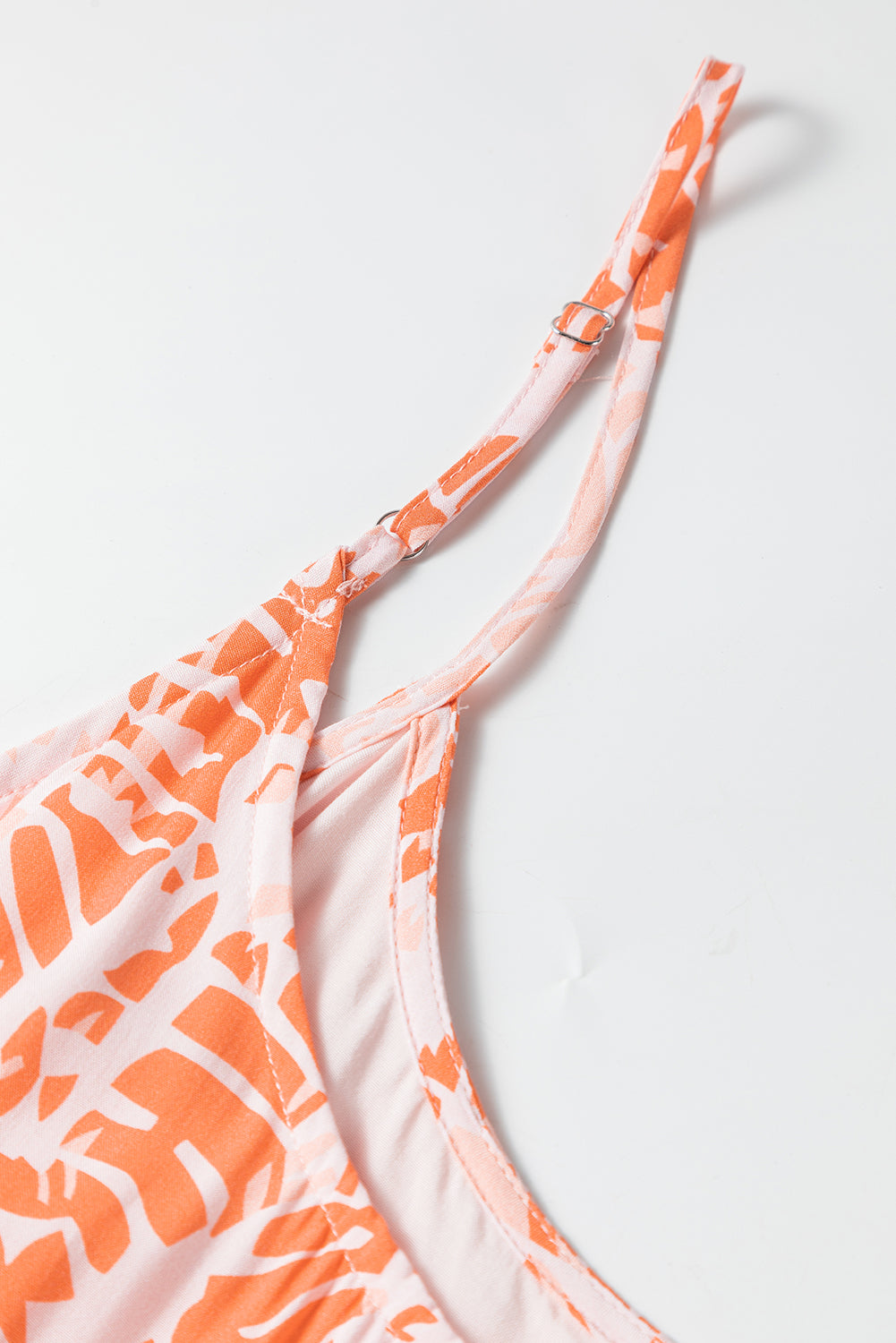 Vestido largo tirantes finos con estampado abstracto sin espalda y gradas naranja