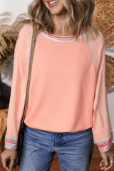 Raglán alto en toronja de punto naranja tejida con mangas anchas y mosaicos