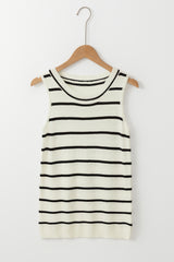 Pull sans manches blanc à rayures et col rond