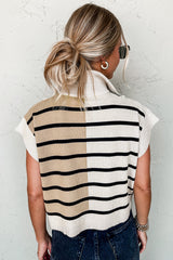 Black sweater vest with color block stripes and zipped collar *