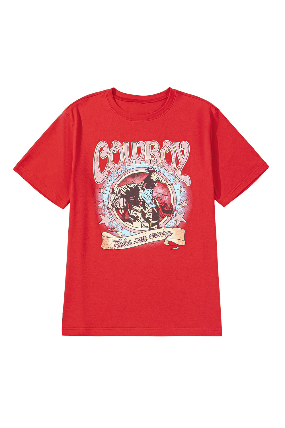 COWBOY rouge tomate Take Me Away Graphic Western Loose Tee-A WOMAN WE LOVE