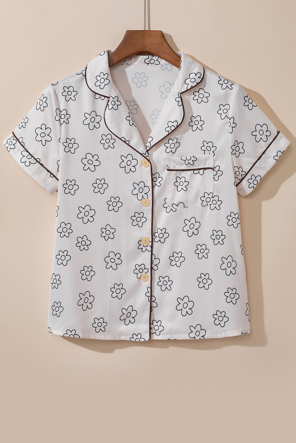 Ensemble pyjama short beige imprimé fleuri-A WOMAN WE LOVE