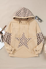 Sweat à capuche beige à patchwork floral et motifs étoilés