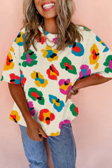 Oversize t-shirt printed leopard apricot with drooping shoulders