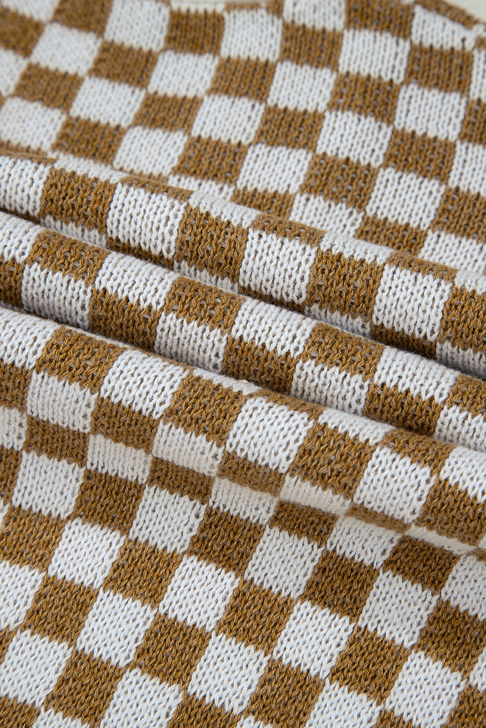 Cardigan marron à col en V boutonné et rayé à carreaux-A WOMAN WE LOVE