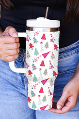 White thermos cup printed Cartoon Christmas Tree 40oz