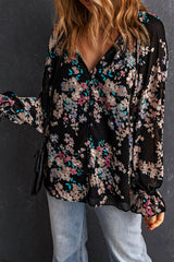 Blouse noire en mousseline à imprimé fleurs sauvages-A WOMAN WE LOVE