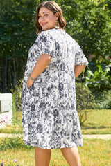 Robe mi-longue noire à imprimé floral et manches bouffantes, grande taille, avec nœud