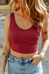 Racing Red Ribbed Knit Sleeveless Crop Top